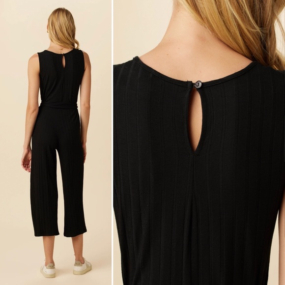 Amour Vert Briar Provence Rib Jumpsuit Black Size L Large Ankle Crop Minimalist - Picture 4 of 15